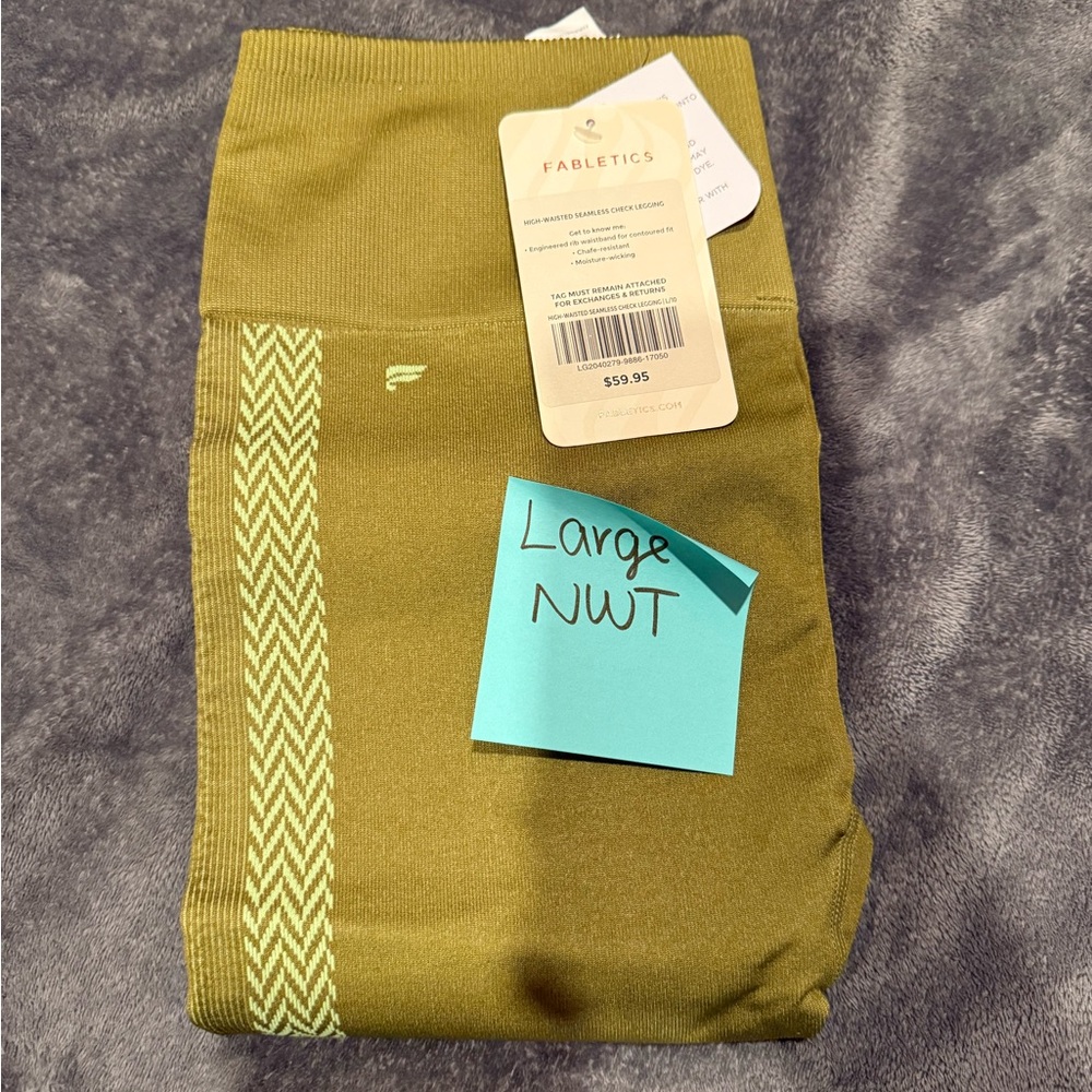 Fabletics Sage Green Leggings with Patterned Stripe